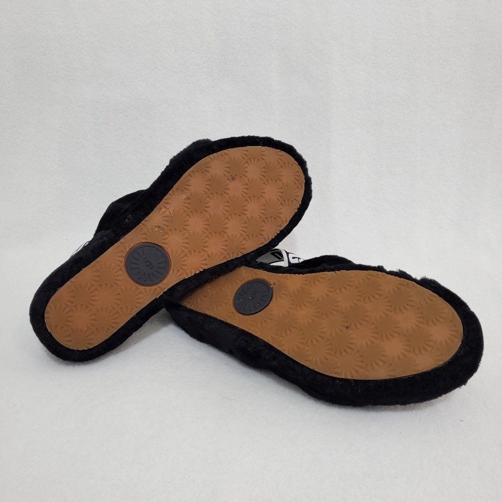 Ugg Oh Yeah Black/White Slingback Fur Slipper Sandals - Picture 5 of 6